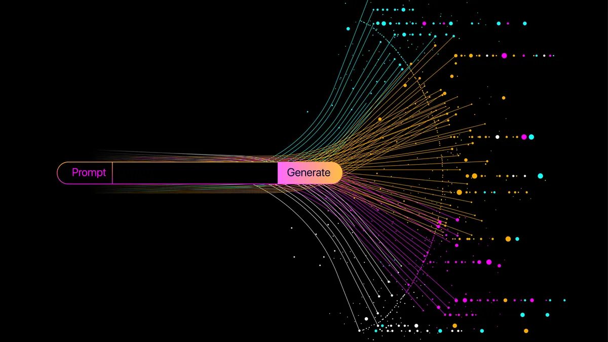 Illustration of AI, data flow stream