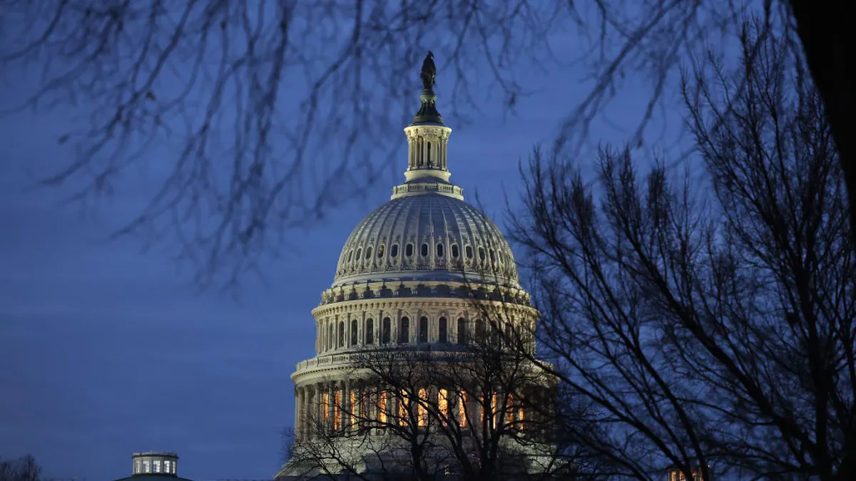 an exterior view of the US Capitol building